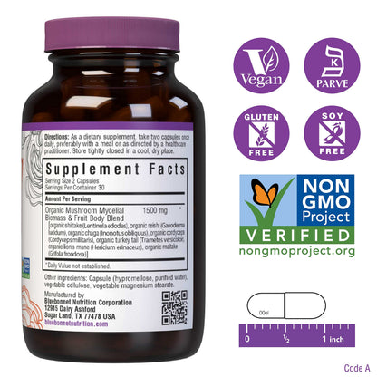 BlueBonnet Myco-7 Mushroom Defense - 60 Veggie Capsules | Immune Support