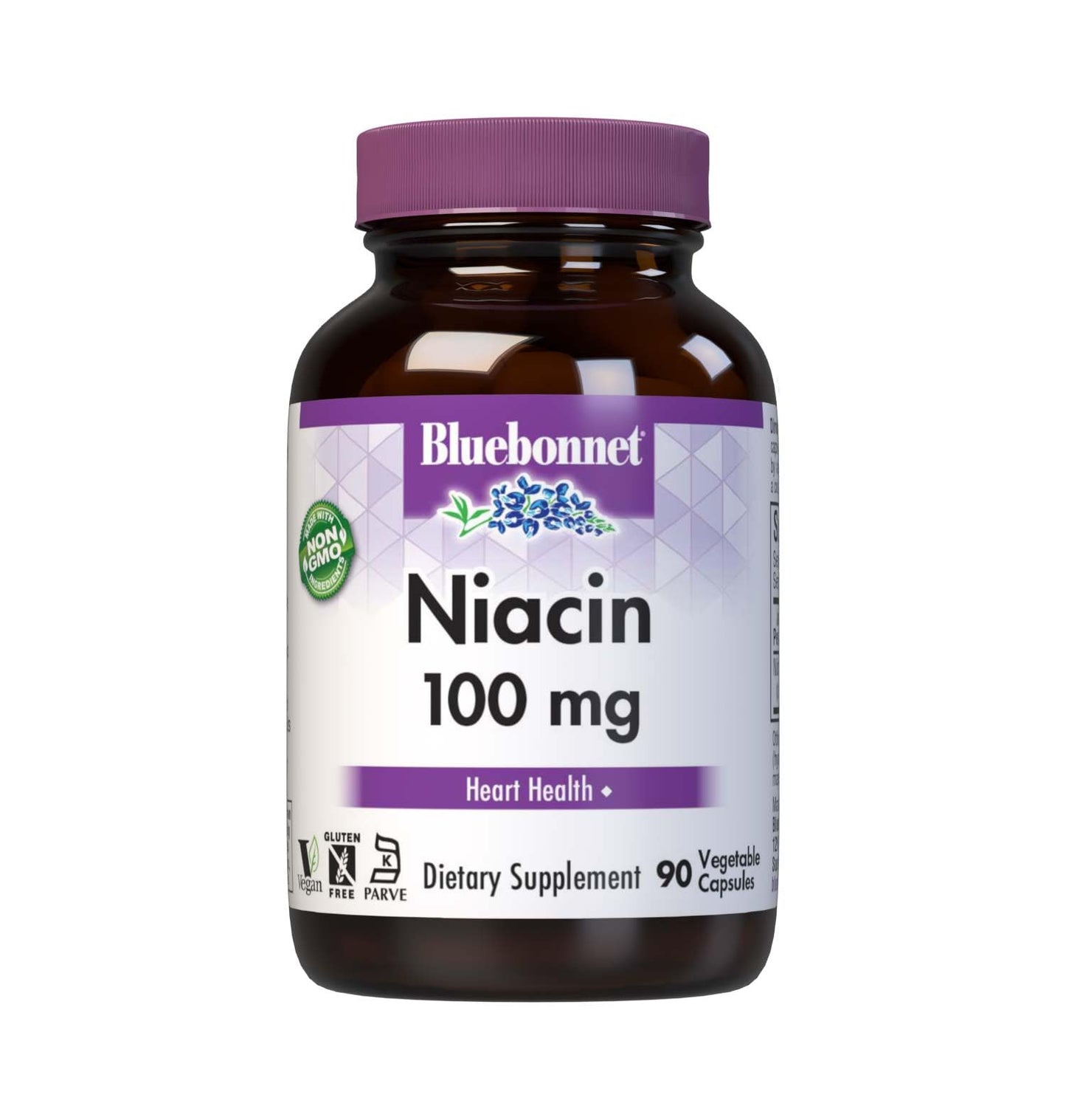 Bluebonnet Niacin 100mg Vitamin B3 Nicotinic Acid - Heart Health Support for Women & Men* - Non-GMO, Vegan, Kosher, Gluten-Free, Soy-Free, Dairy-Free Flush Niacin Supplement - 90 Vegetable Capsules