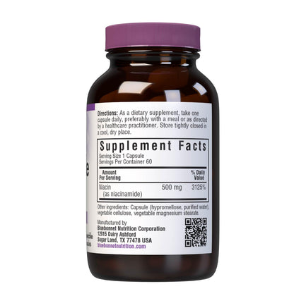 Bluebonnet Niacinamide 500mg – Heart Health Support, Vegan, Gluten-Free