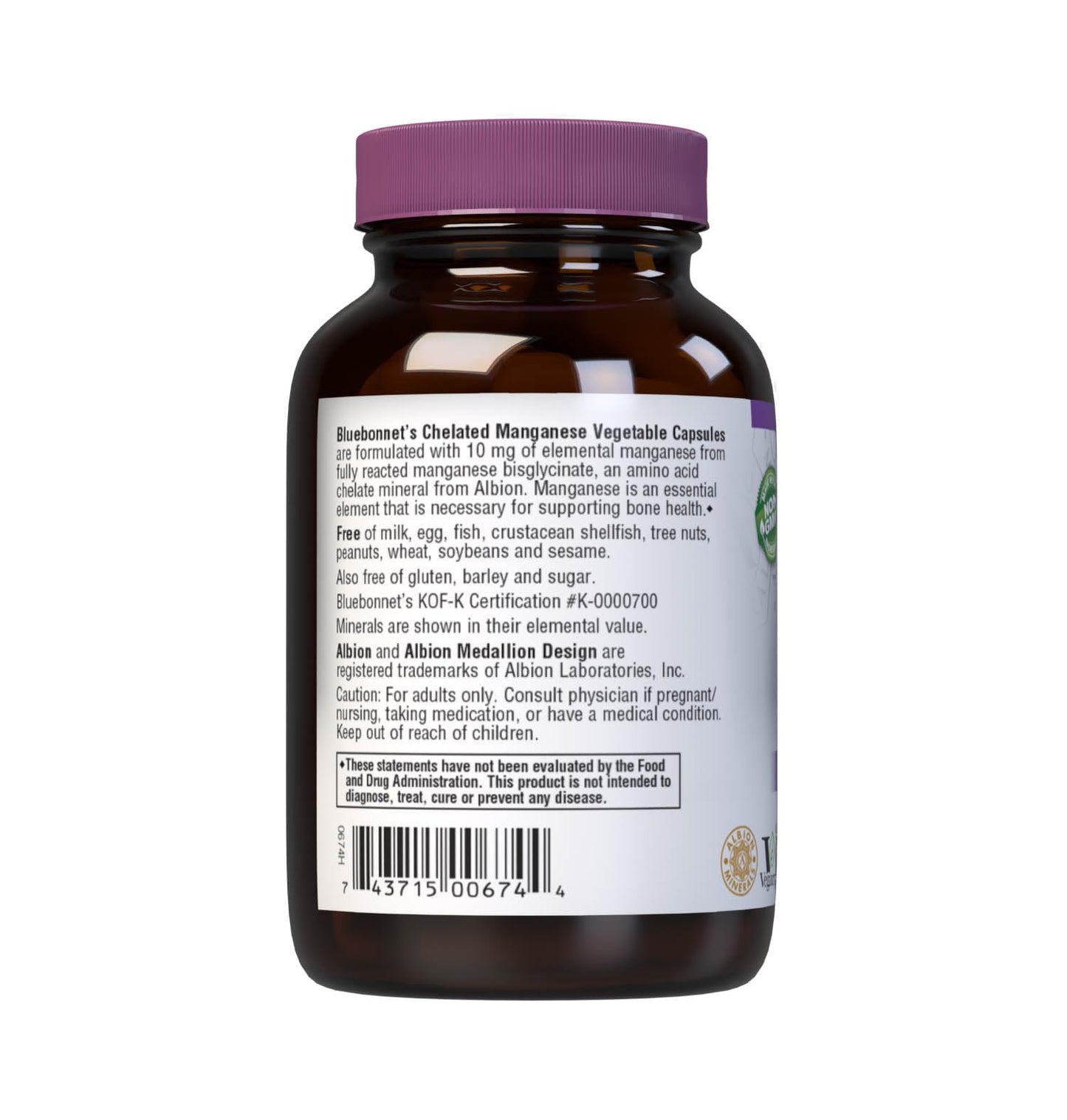BlueBonnet Nutrition Albion Chelated Manganese - 90 Veg Capsules | Vegan, Non-GMO, Kosher