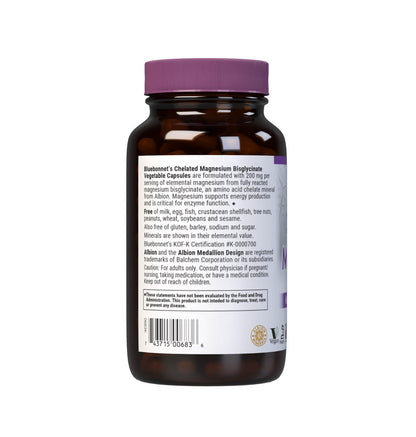 Bluebonnet Nutrition Albion Chelated Magnesium 200 mg – 120 Veggie Caps, Vegan, Kosher