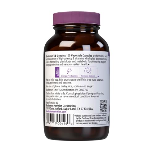 Bluebonnet Nutrition B Complex 100 — Full Spectrum B Vitamins (50 Veg Capsules) | Vegan & Gluten Free