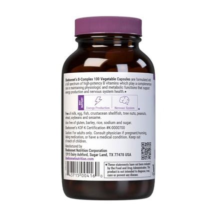 Bluebonnet Nutrition B Complex 100 — Full Spectrum B Vitamins (50 Veg Capsules) | Vegan & Gluten Free