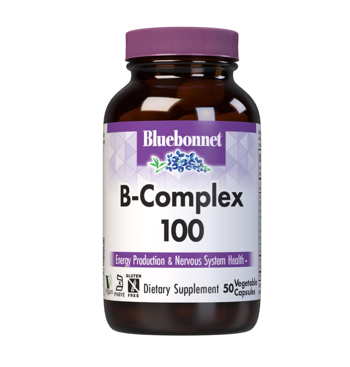 Bluebonnet Nutrition B Complex 100 — Full Spectrum B Vitamins (50 Veg Capsules) | Vegan & Gluten Free