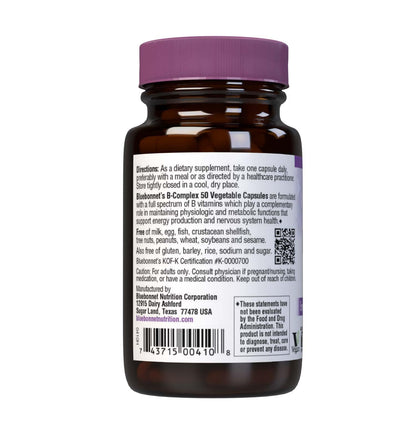 Bluebonnet Nutrition B-Complex 50 Vegetable Capsules – Full Spectrum B Vitamins, Vegan & Gluten Free