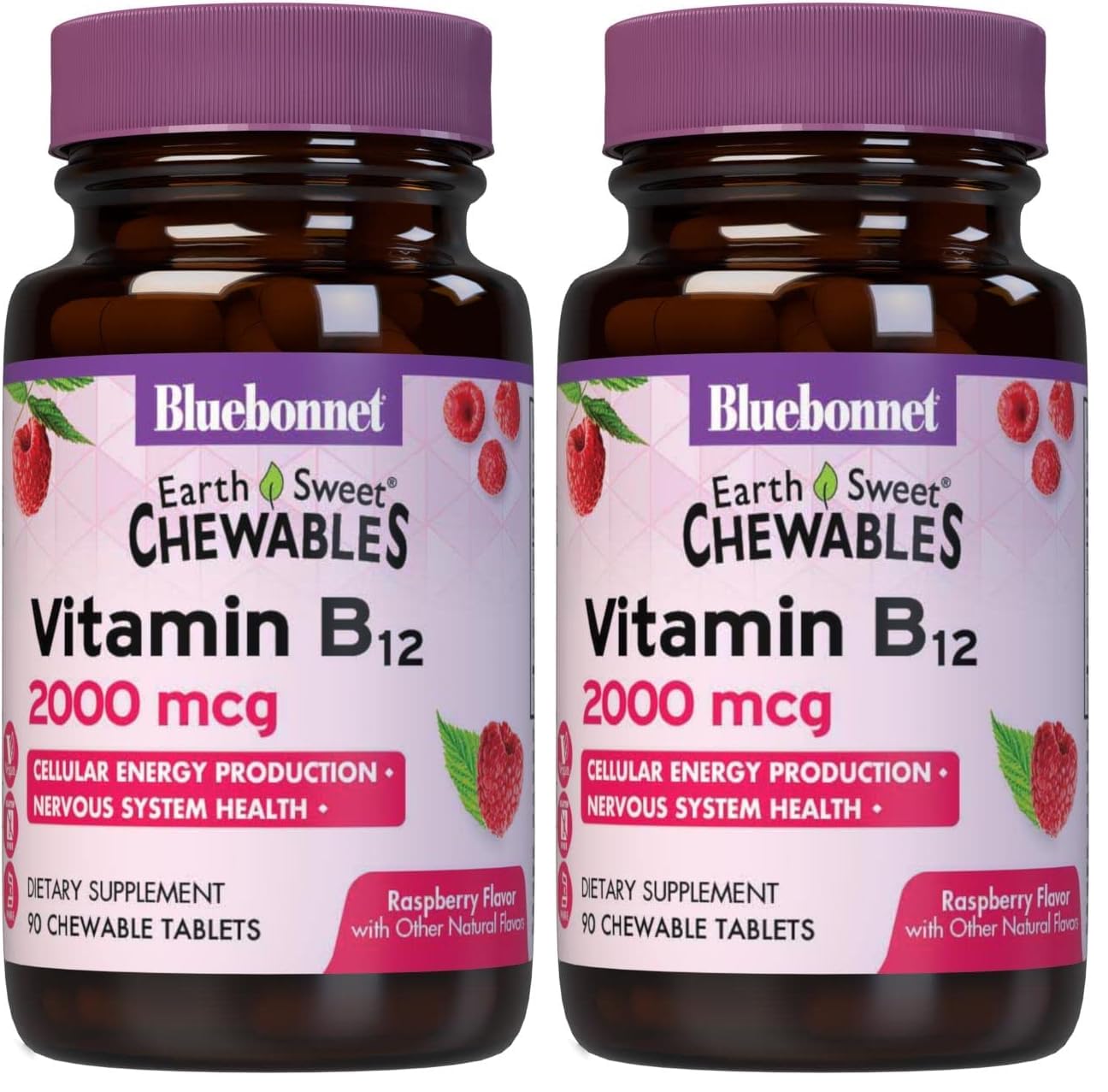 BlueBonnet Earth Sweet Vitamin B12 2000 mcg Raspberry Chewables - Pack of 2