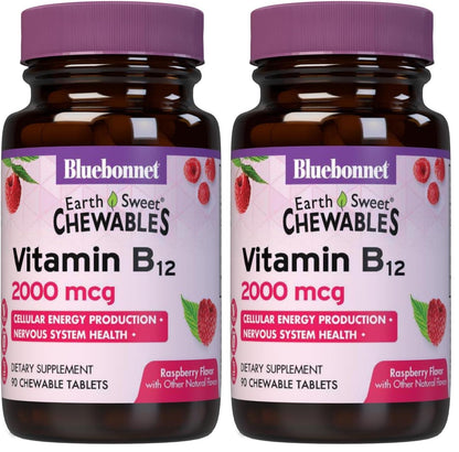 BlueBonnet Earth Sweet Vitamin B12 2000 mcg Raspberry Chewables - Pack of 2