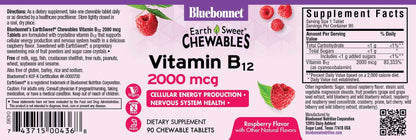 BlueBonnet Earth Sweet Vitamin B12 2000 mcg Raspberry Chewables - Pack of 2