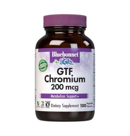 Bluebonnet Nutrition GTF Chromium 200 mcg – Soy Free, Gluten Free, Non-GMO, Kosher Certified, Dairy-Free | 100 Vegetable Capsules