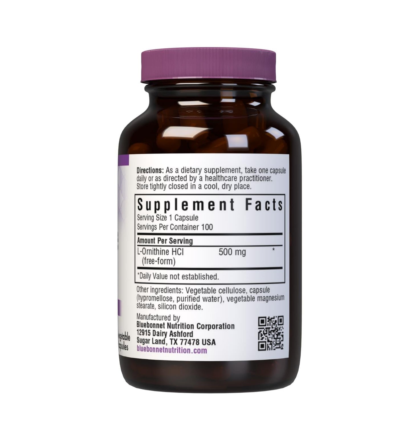 Bluebonnet Nutrition L-Ornithine 500 mg | Free-Form Amino Acid | 100 Veg Capsules