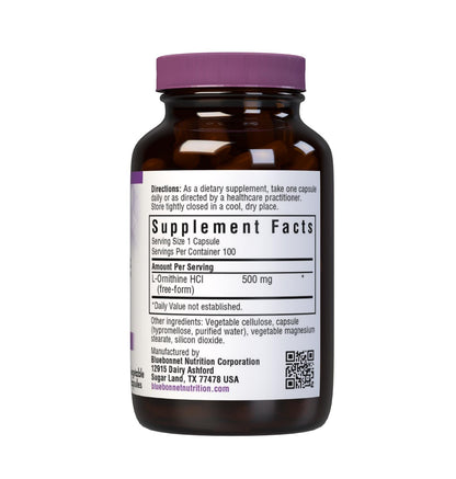 Bluebonnet Nutrition L-Ornithine 500 mg | Free-Form Amino Acid | 100 Veg Capsules