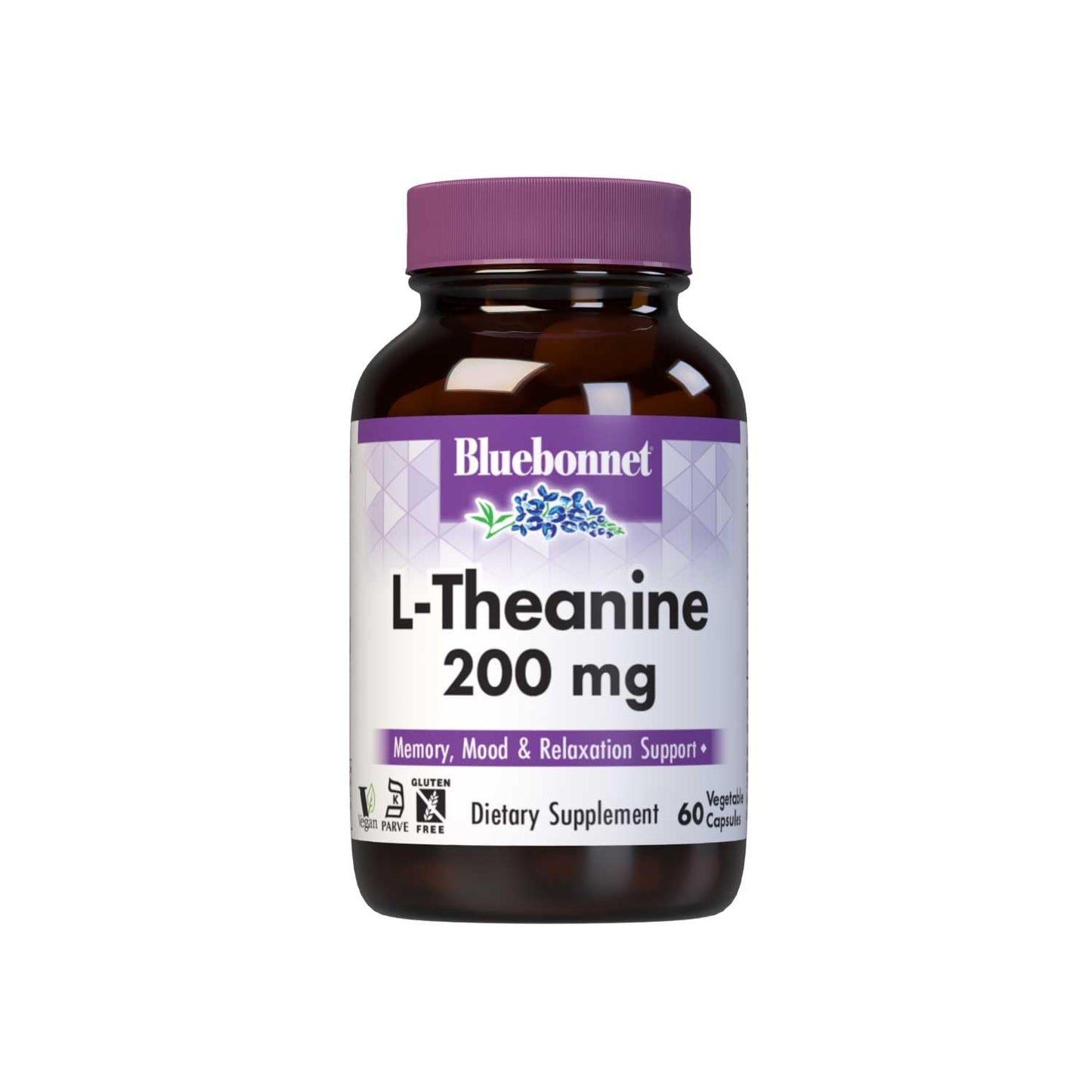 Bluebonnet L-Theanine 200mg – Free-Form Amino Acid, 60 Veg Capsules