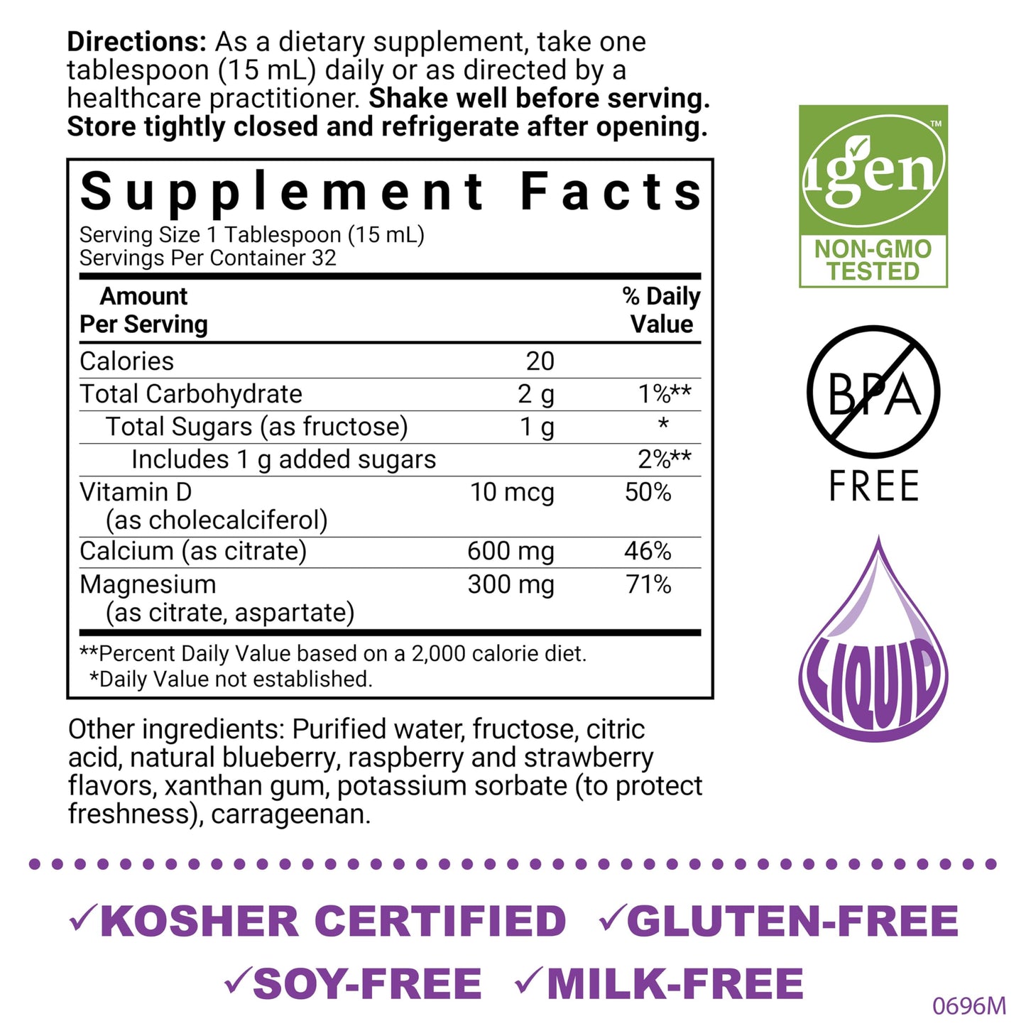 Bluebonnet Nutrition Liquid Calcium Citrate, Magnesium & Vitamin D3 – 16 oz, Bone Health, Gluten Free, Kosher