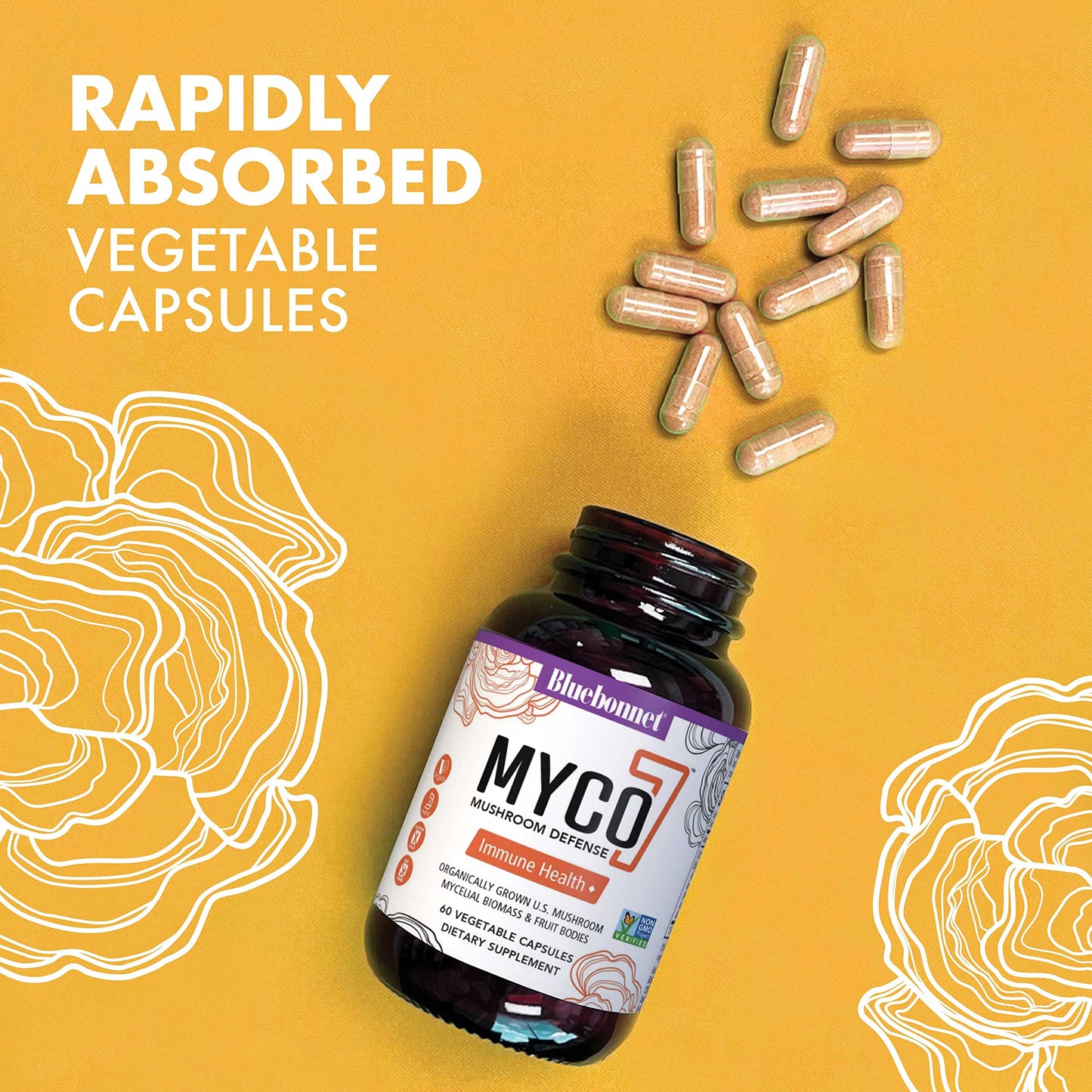 BlueBonnet Myco-7 Mushroom Defense - 60 Veggie Capsules | Immune Support