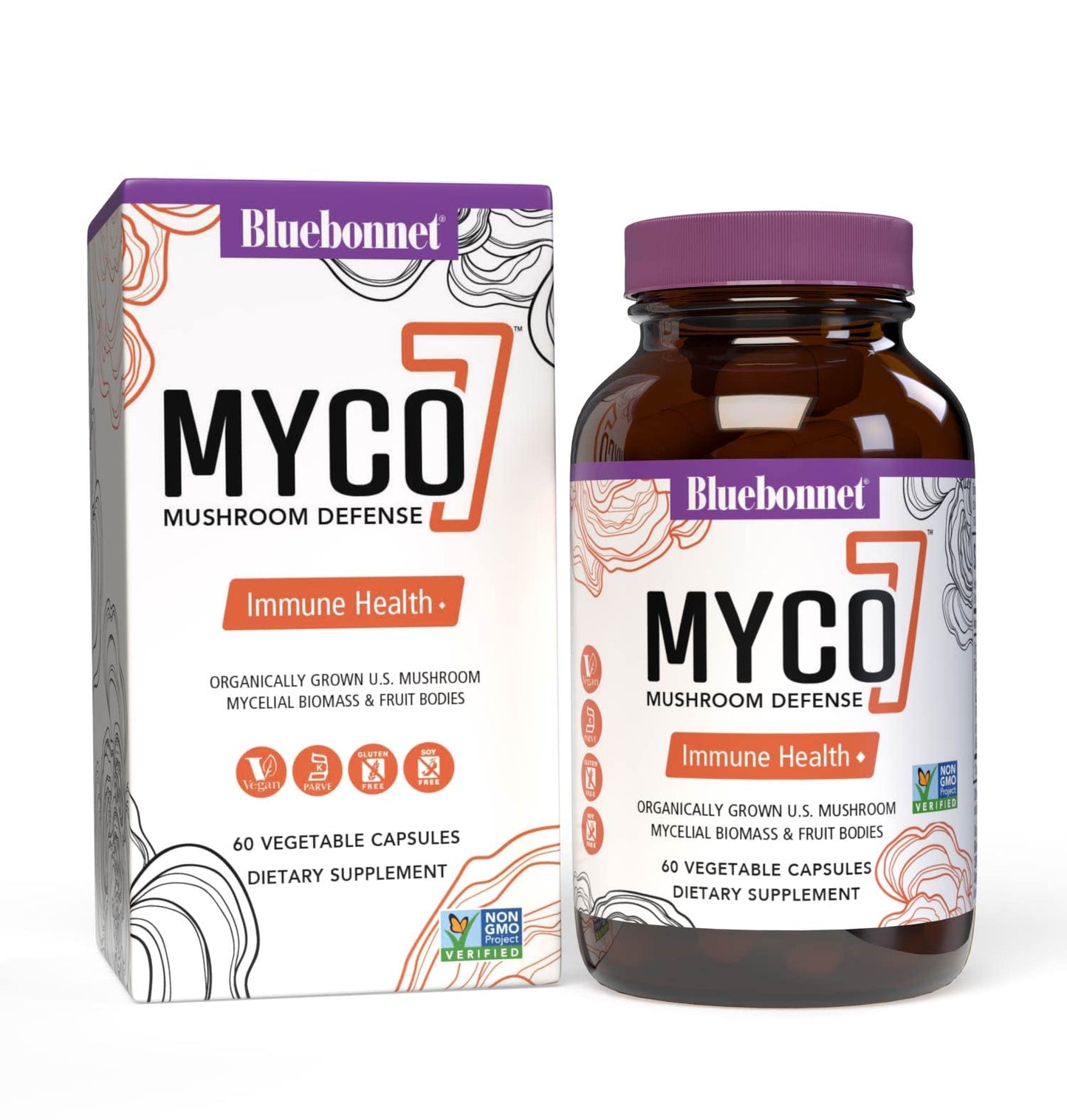 BlueBonnet Myco-7 Mushroom Defense - 60 Veggie Capsules | Immune Support