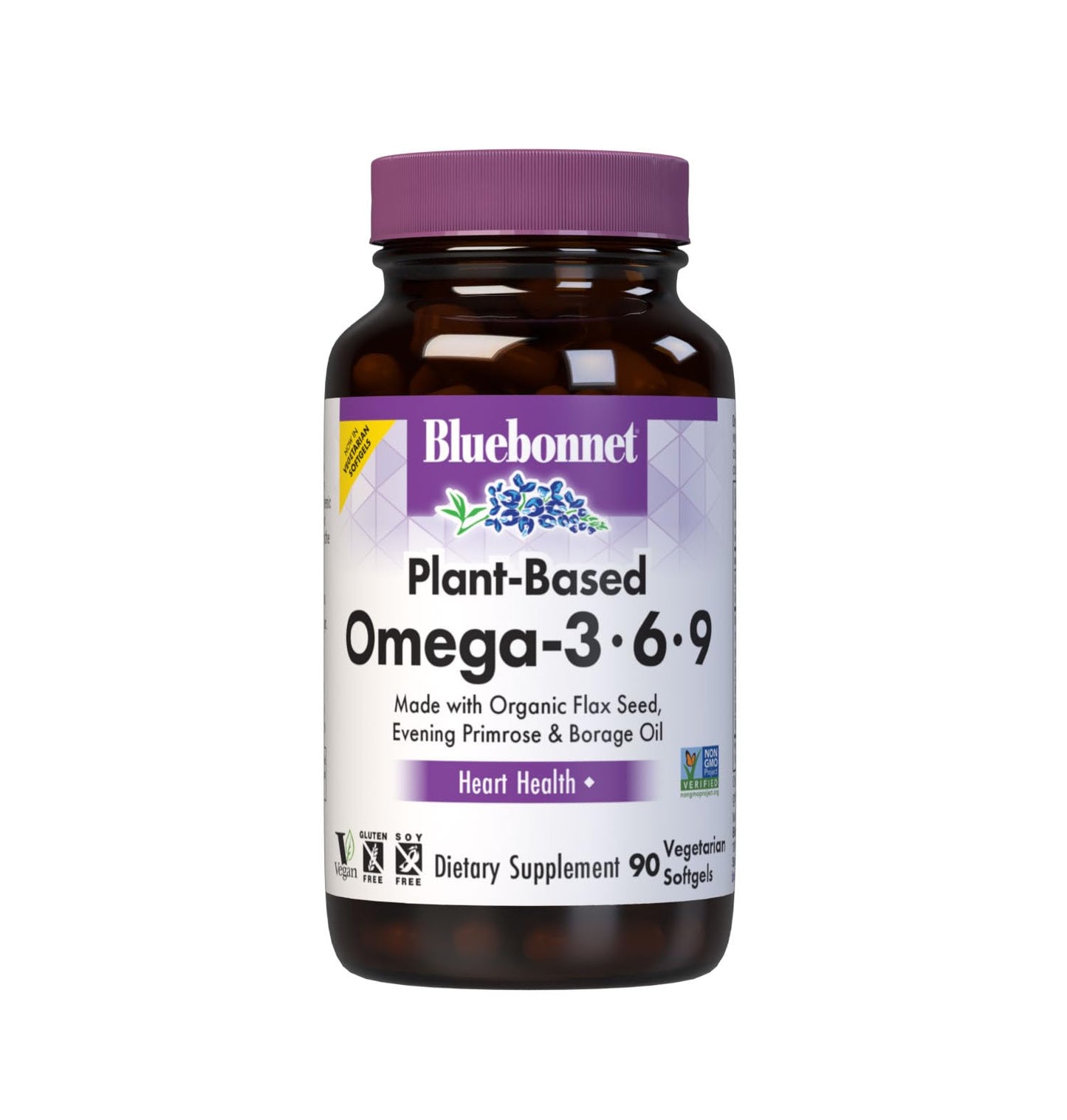 Bluebonnet Nutrition Plant Based Omega 3-6-9-1000 mg – for Heart Health* – Highly Absorbable Cold Pressed Oil – Non-GMO Project Verified, Vegan – Free of Gluten, Soy & Milk - 90 Softgels, 90 Serving