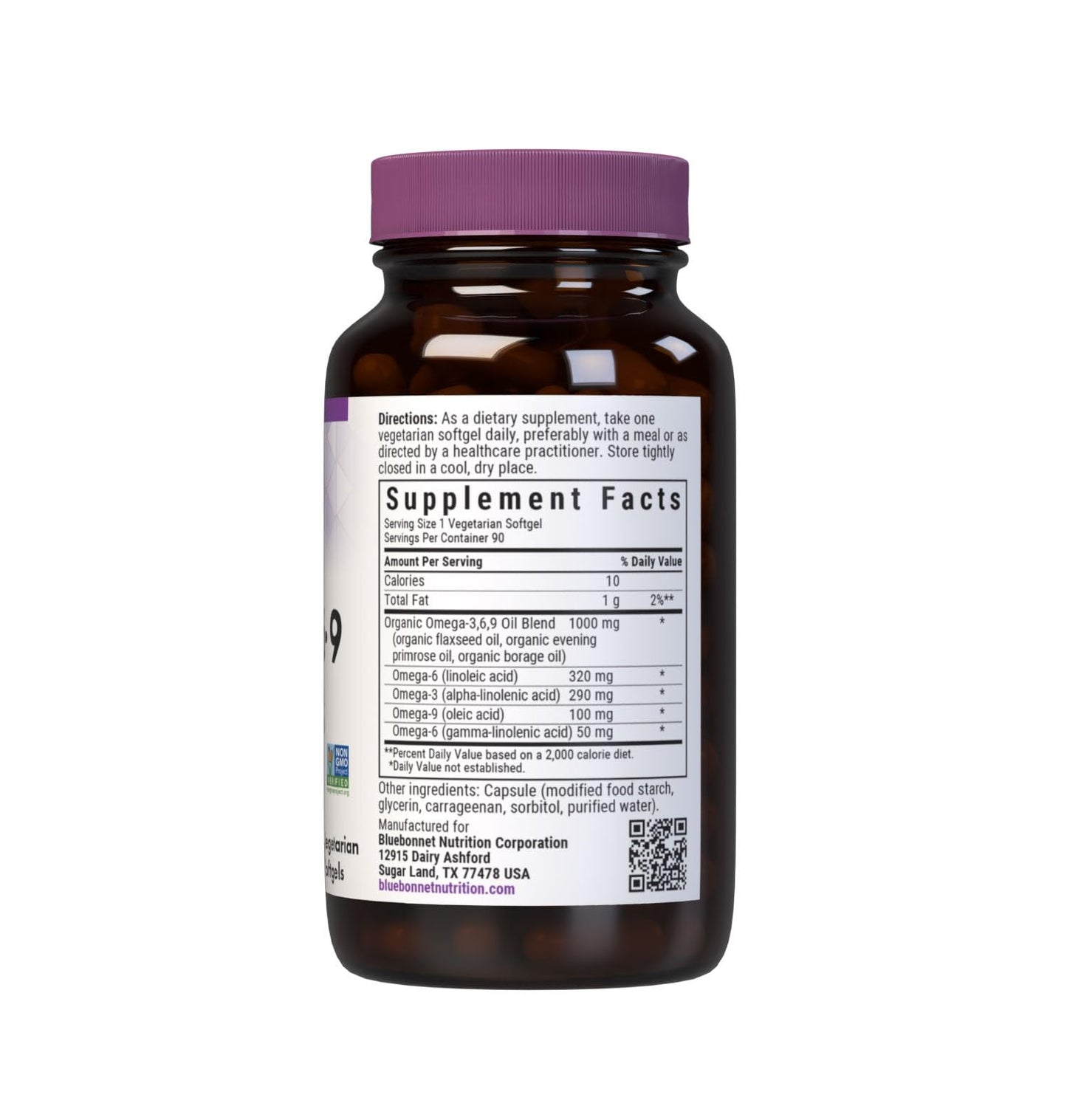Bluebonnet Nutrition Plant Based Omega 3-6-9-1000 mg – for Heart Health* – Highly Absorbable Cold Pressed Oil – Non-GMO Project Verified, Vegan – Free of Gluten, Soy & Milk - 90 Softgels, 90 Serving