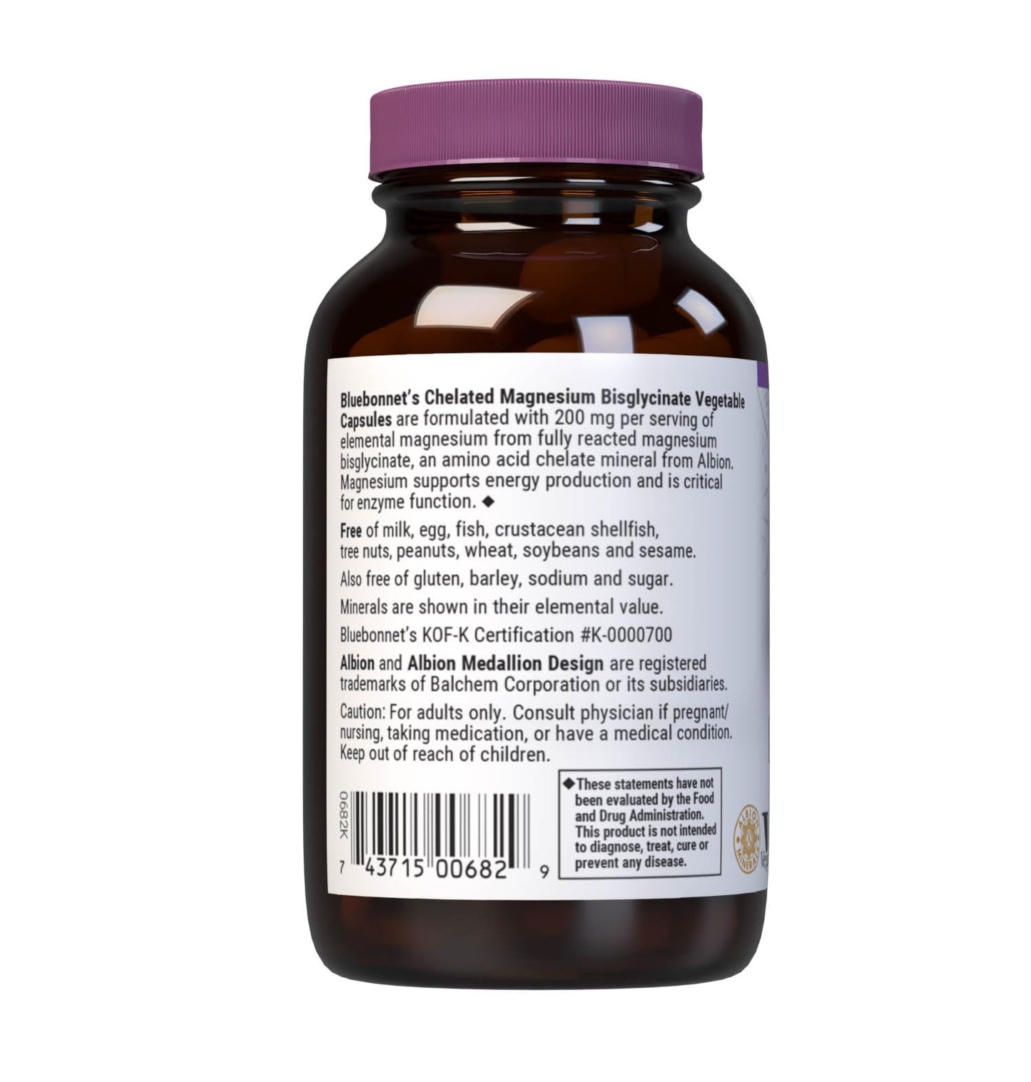 Bluebonnet Albion Chelated Magnesium 200 mg | 60 Veggie Capsules (Pack of 2) – Stress Relief, Vegan, Gluten Free