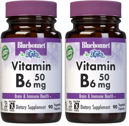 BlueBonnet Vitamin B6 50mg - Energy & Vitality (Non-GMO, Vegan, Gluten-Free) 90 Veg Capsules Pack of 2