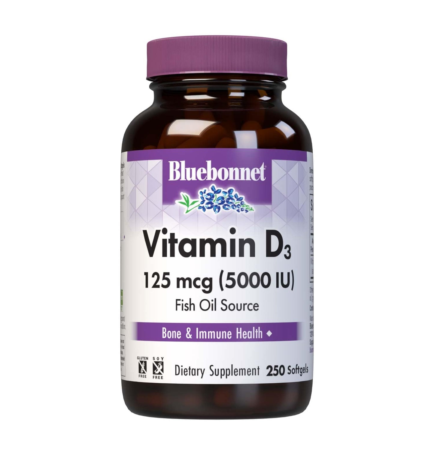 Bluebonnet Nutrition Vitamin D3 5000 IU Softgels - Supports Bone Health, Immune Function, Non-GMO, Gluten Free, Soy Free, Dairy Free, 250 Softgels