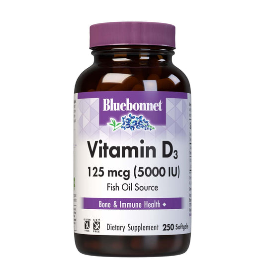 Bluebonnet Nutrition Vitamin D3 5000 IU Softgels - Supports Bone Health, Immune Function, Non-GMO, Gluten Free, Soy Free, Dairy Free, 250 Softgels BritishVita | Premium UK Vitamins & Wellness Supplements