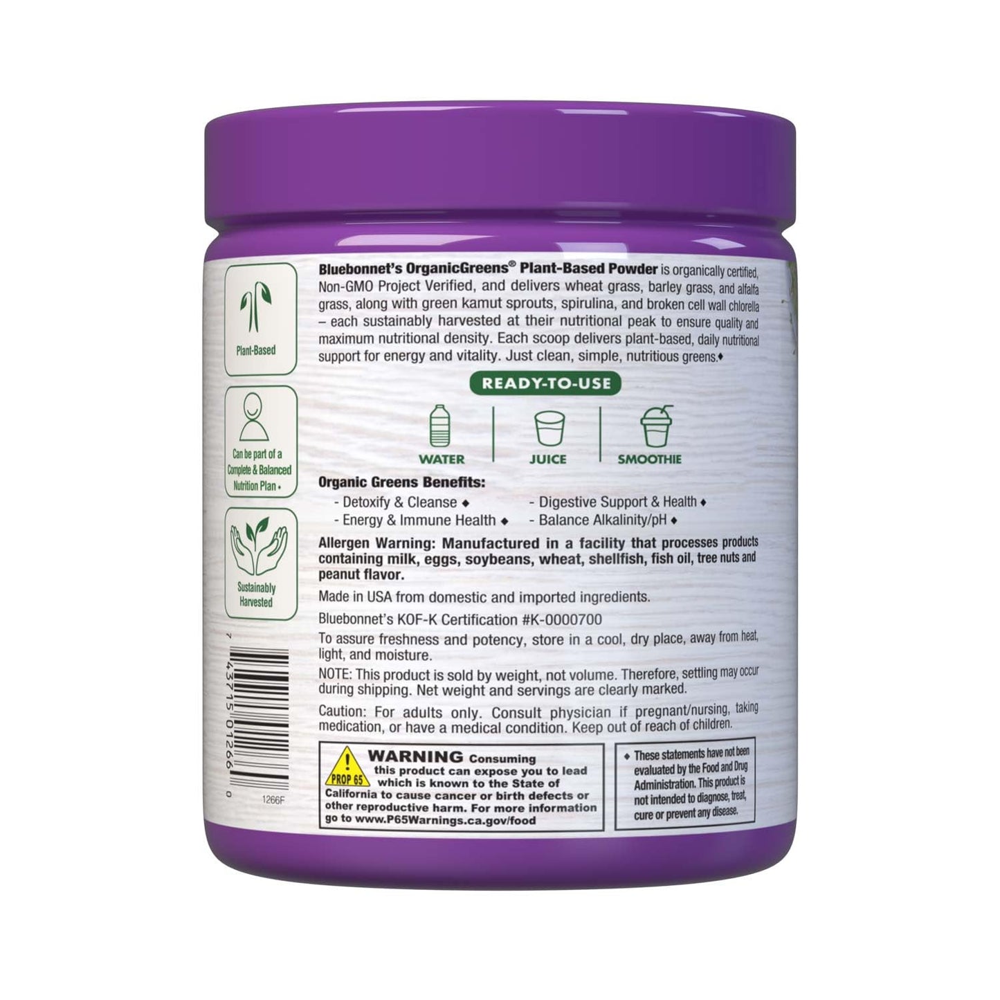 Bluebonnet OrganicGreens Green Powder 7.4 oz – Plant-Based Daily Nutrition