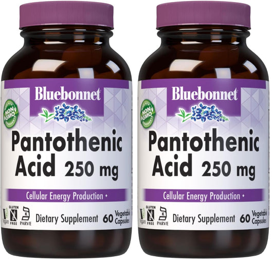 BlueBonnet Pantothenic Acid 250 mg – Vitamin B5 for Energy (2-Pack, 60 Veg Capsules) BritishVita | Premium UK Vitamins & Wellness Supplements