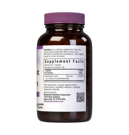 Bluebonnet Pantothenic Acid 500 mg Vegetable Capsules – 180 Count