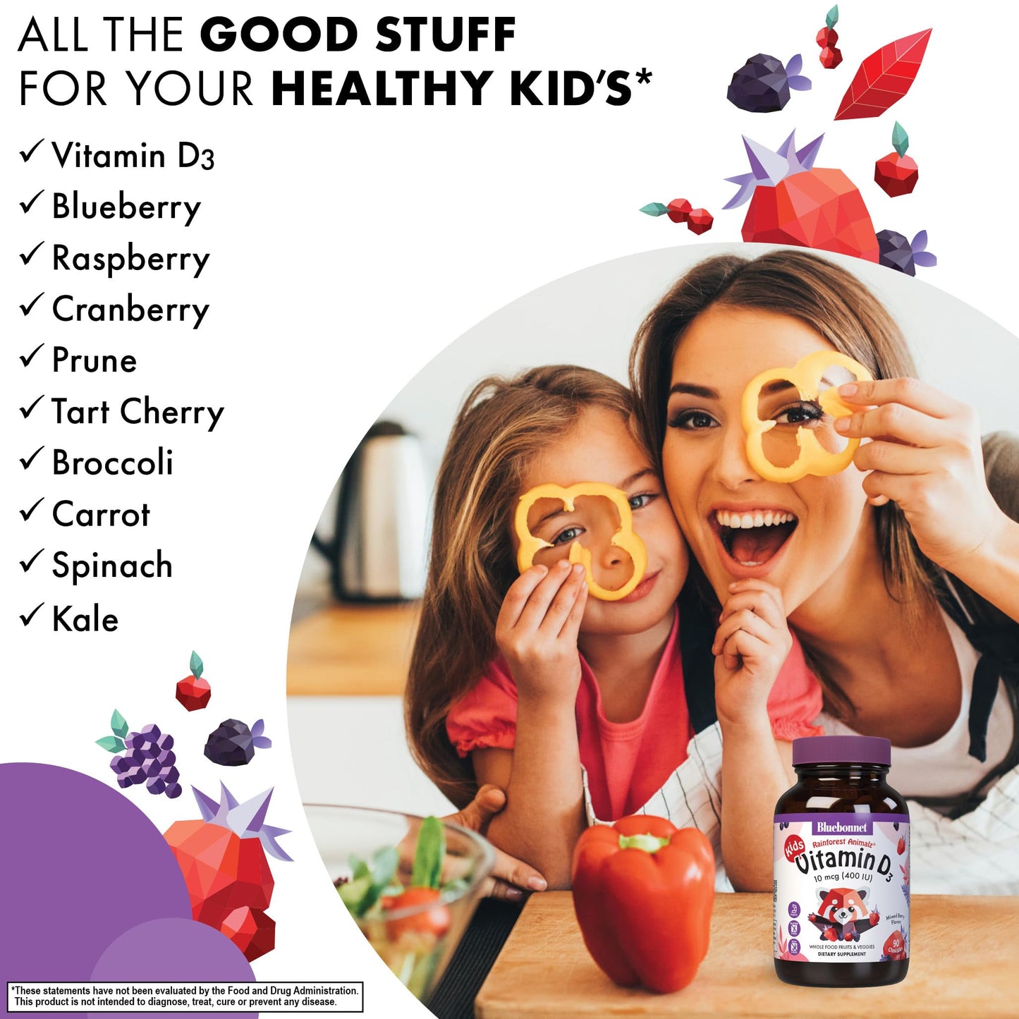 Bluebonnet Rainforest Animalz Vitamin D3 400 IU Chewables - Mixed Berry, 90 Count