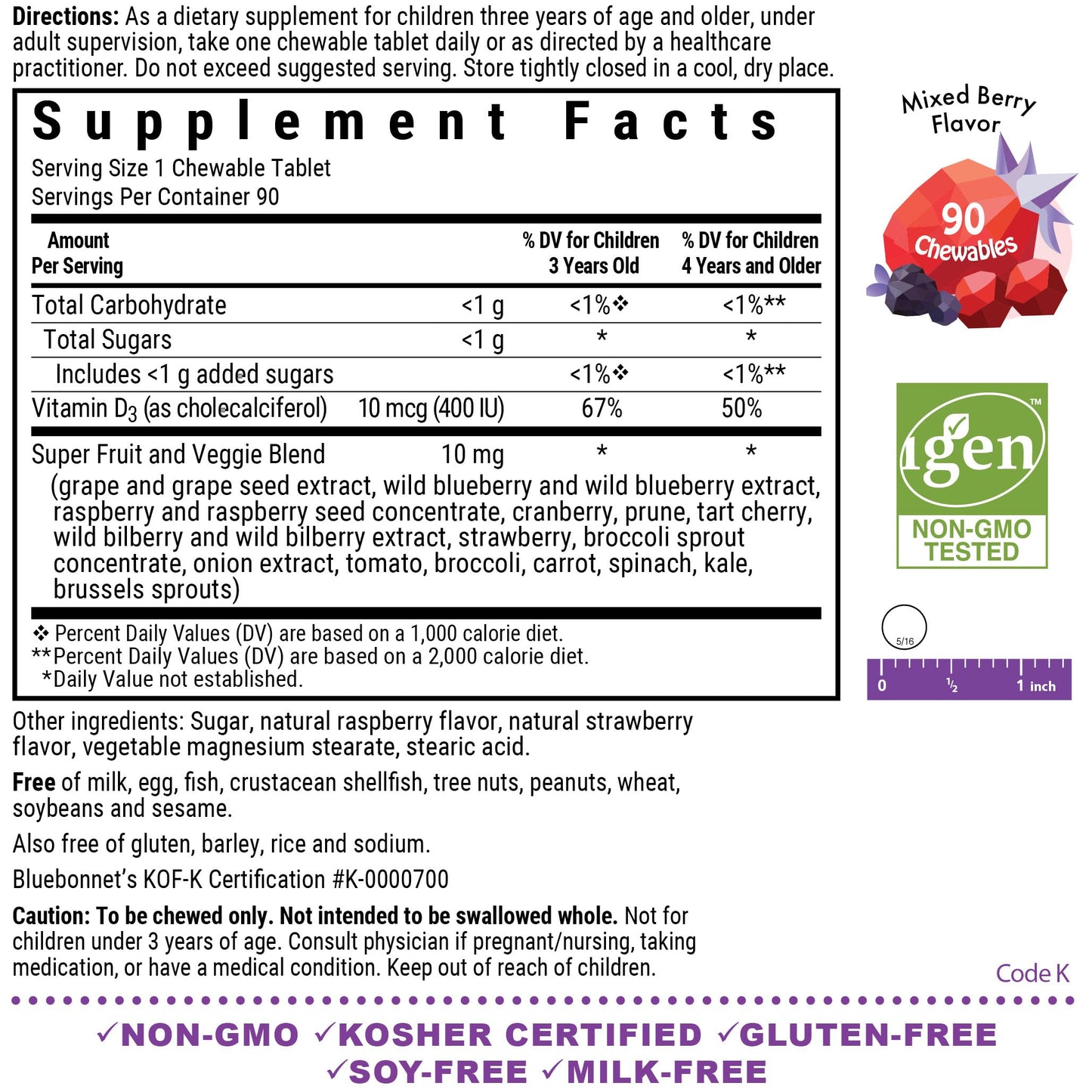 Bluebonnet Rainforest Animalz Vitamin D3 400 IU Chewables - Mixed Berry, 90 Count