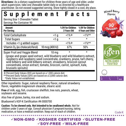Bluebonnet Rainforest Animalz Vitamin D3 400 IU Chewables - Mixed Berry, 90 Count