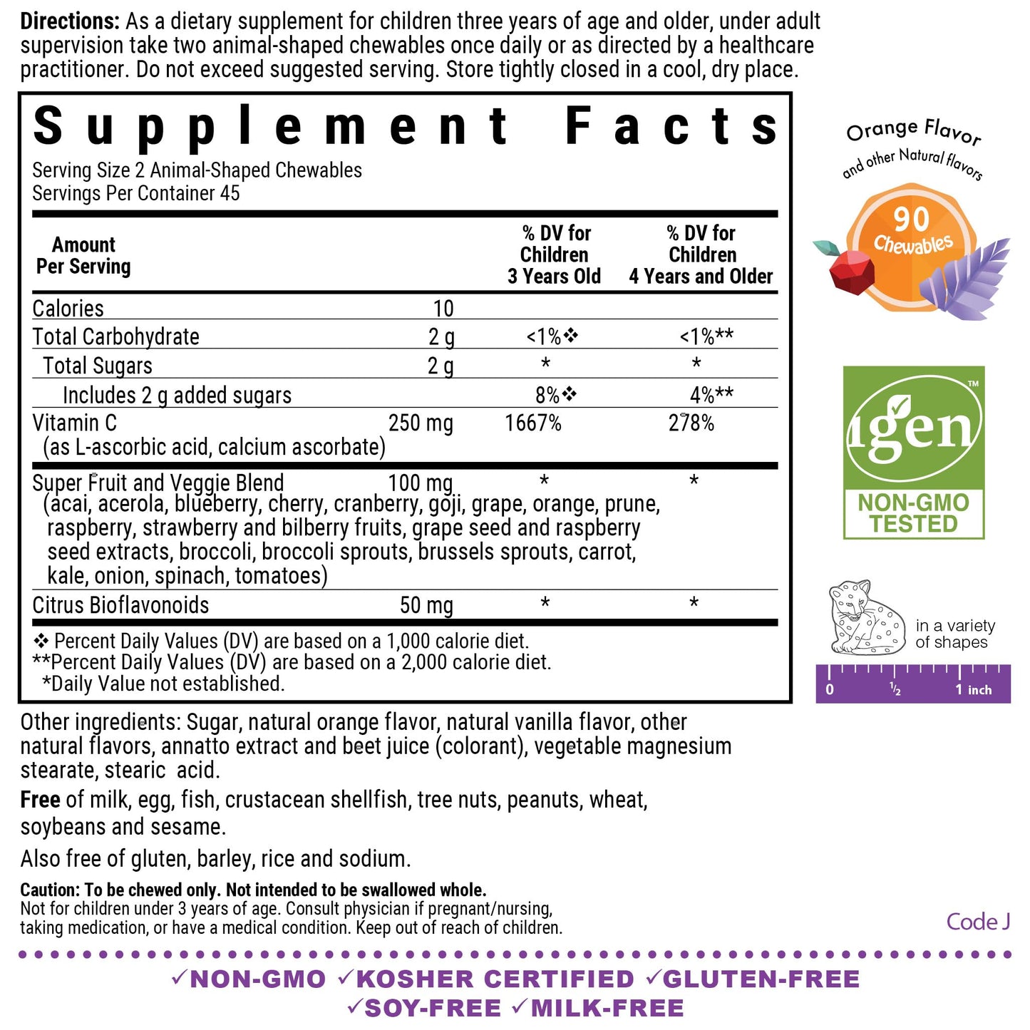 Bluebonnet Rainforest Animalz Vitamin C for Kids – 90 Chewables, 250 mg
