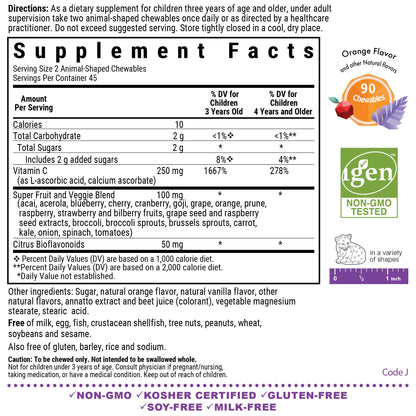 Bluebonnet Rainforest Animalz Vitamin C for Kids – 90 Chewables, 250 mg