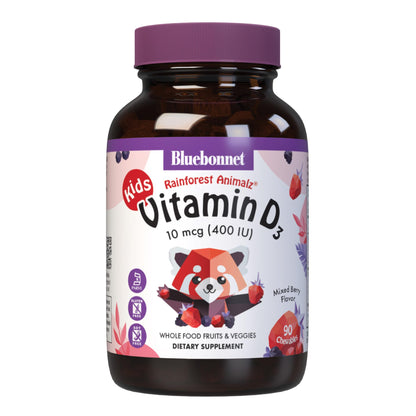 Bluebonnet Rainforest Animalz Vitamin D3 400 IU Chewables - Mixed Berry, 90 Count