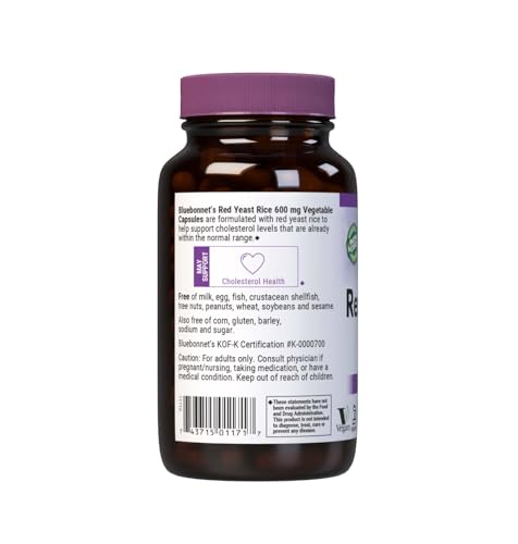 Bluebonnet Red Yeast Rice 600 mg – Heart Health* | Vegan, Non-GMO | 120 Veg Capsules