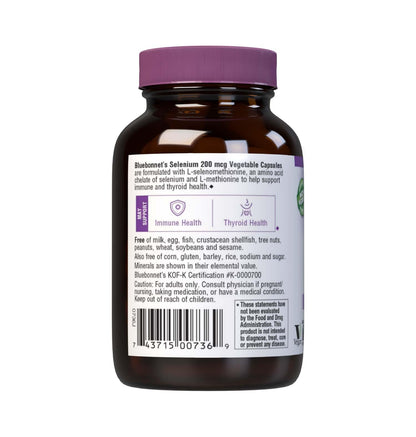 Bluebonnet Selenium 200mcg Capsules (L-selenomethionine) - Potent Antioxidant Support - 90 Vegetable Capsules