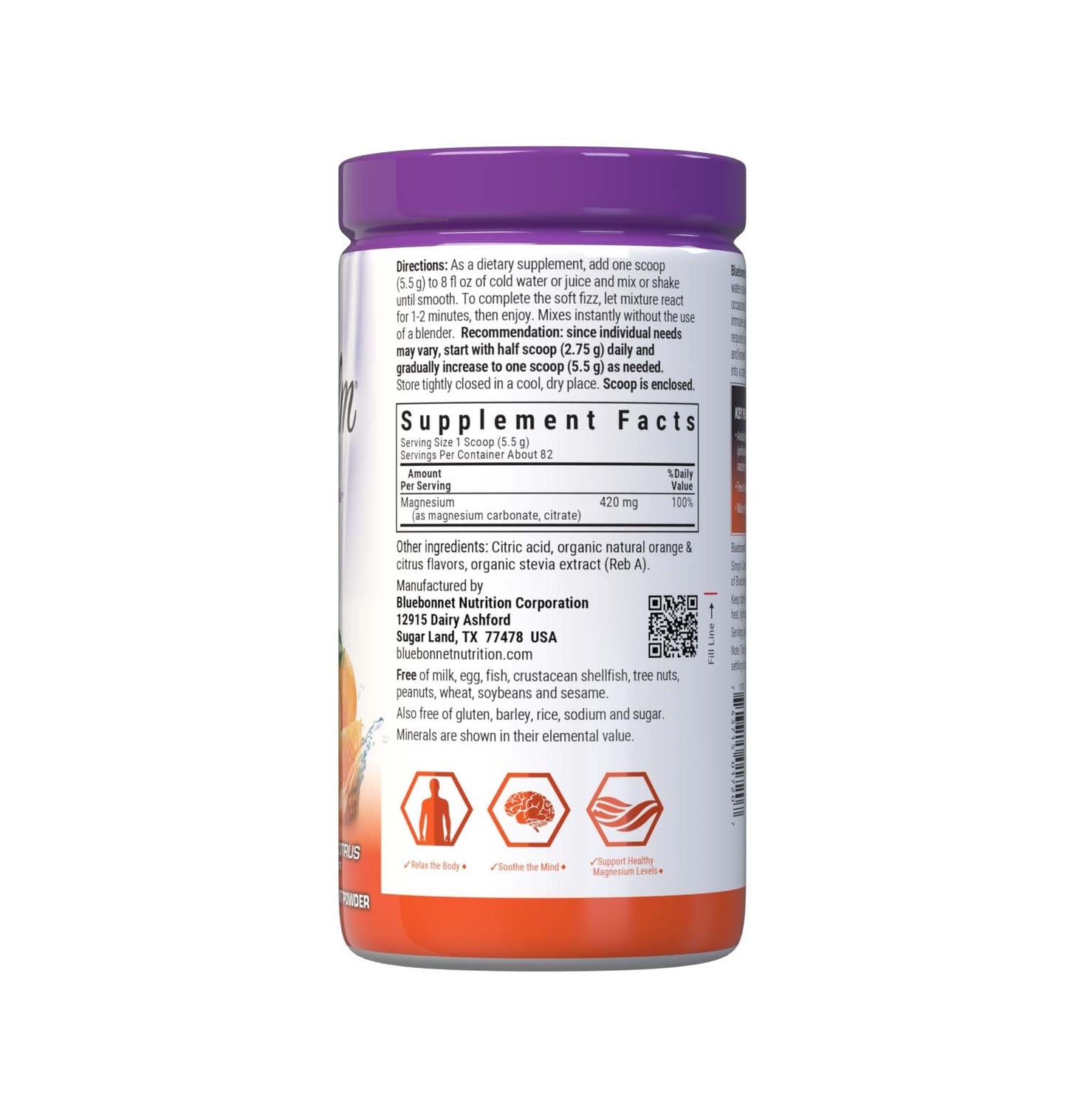 Bluebonnet Simply Calm Magnesium Powder – Calm, Sleep & Stress Support (Orange Citrus)