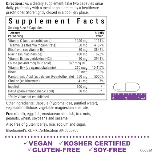 Bluebonnet Stress Relief B Complex Capsules – Vegan, Gluten-Free, 100 Count