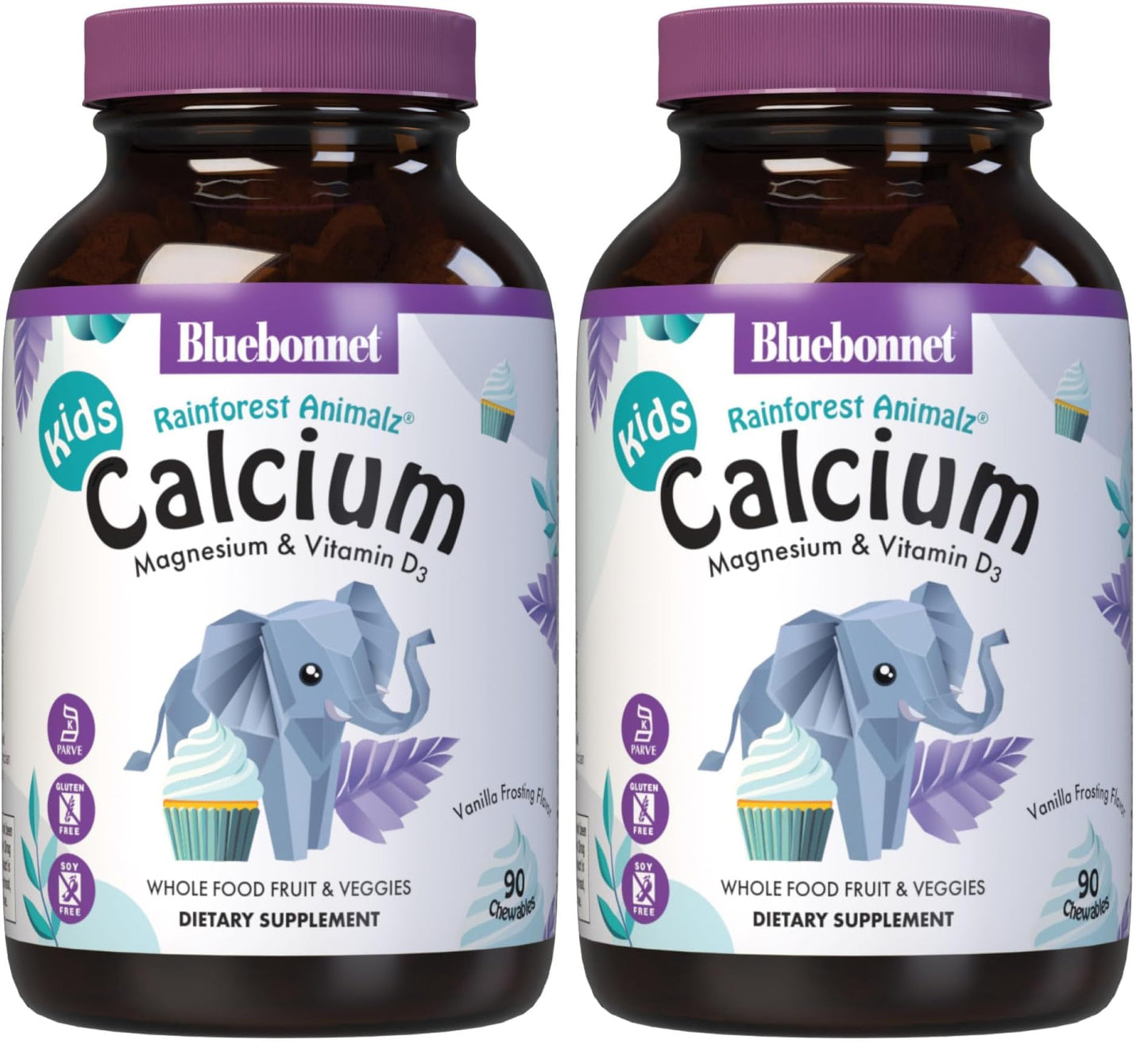 BlueBonnet Super Earth Animalz Calcium Magnesium Vitamin D3 Chews – Natural Vanilla Frosting (90 Count, Pack of 2)