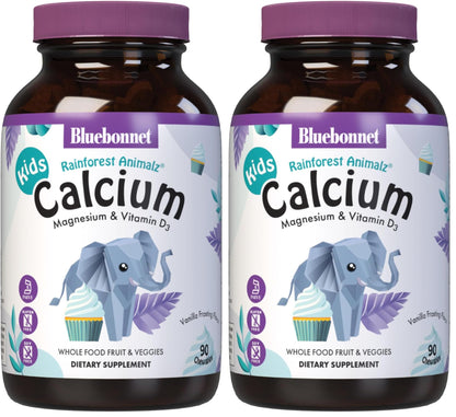 BlueBonnet Super Earth Animalz Calcium Magnesium Vitamin D3 Chews – Natural Vanilla Frosting (90 Count, Pack of 2)
