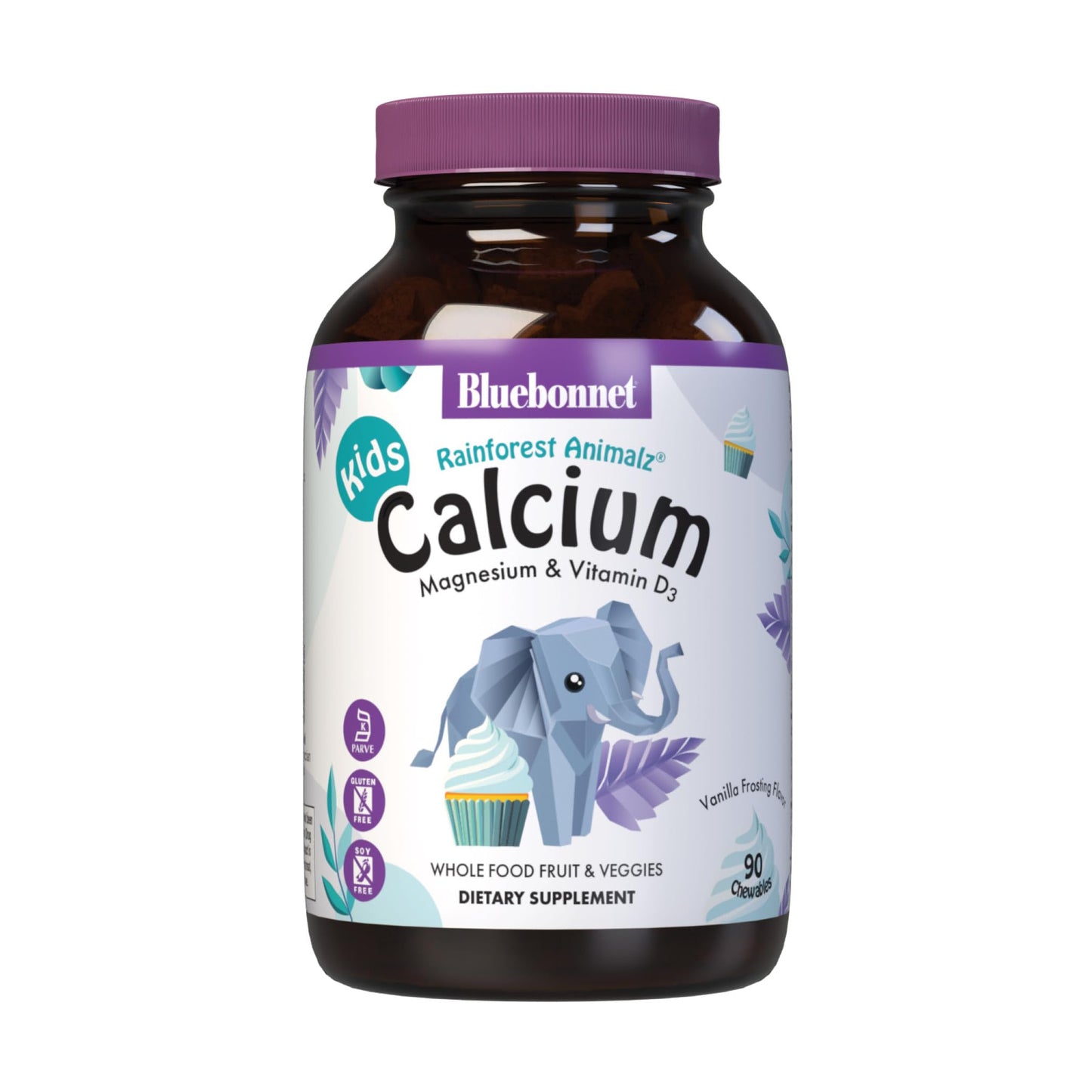 BlueBonnet Super Earth Rainforest Animalz Calcium Magnesium and Vitamin D3 Chews - Natural Vanilla Frosting, White, 90 Count