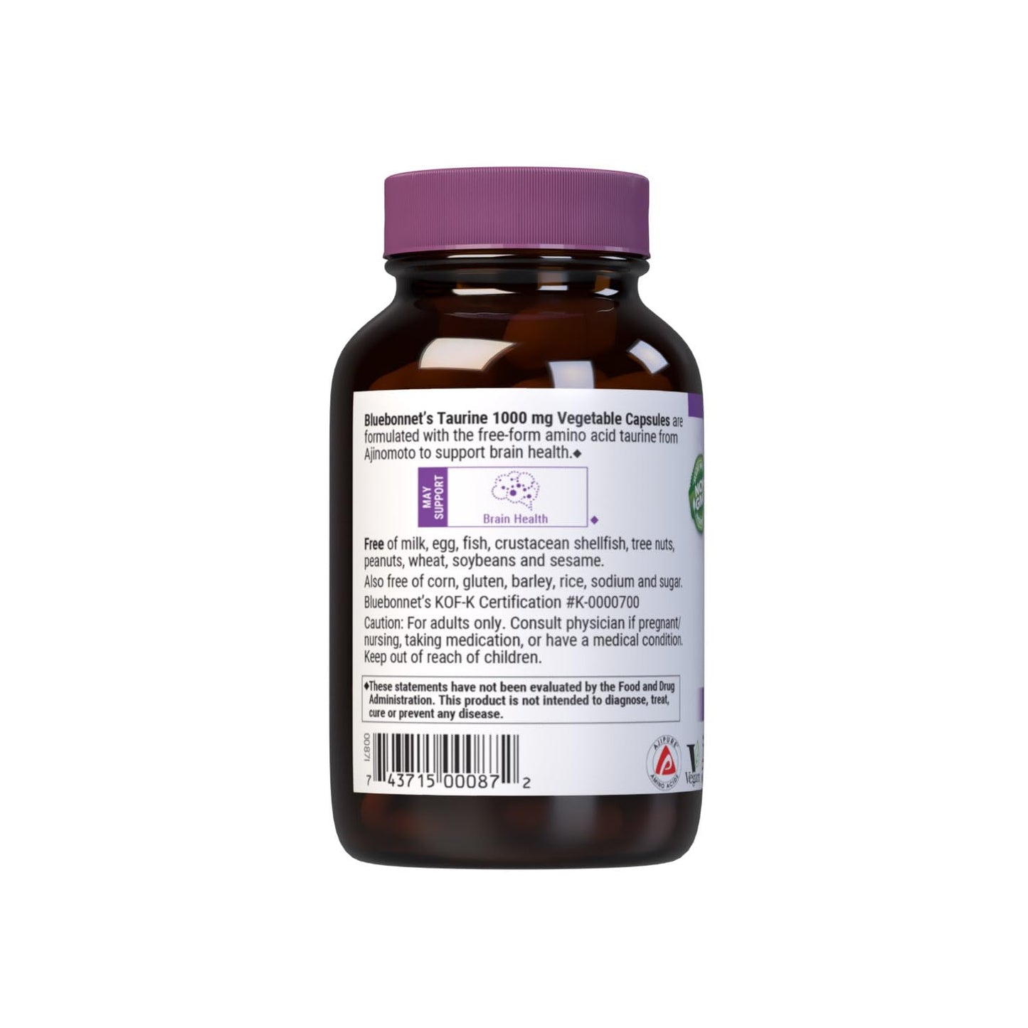 Bluebonnet Taurine 1000 mg – 50 Veggie Caps, Non-GMO, Vegan, Gluten-Free