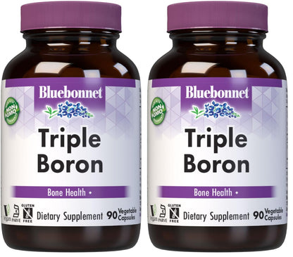 Bluebonnet Triple Boron 3 mg Bone Support – Vegan, Non-GMO (90 Veg Capsules) Pack of 2