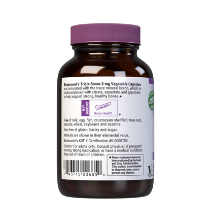 Bluebonnet Triple Boron 3 mg Bone Support – Vegan, Non-GMO (90 Veg Capsules) Pack of 2