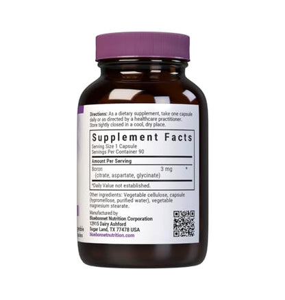 Bluebonnet Triple Boron 3 mg – Bone Health Support | Vegan, Non-GMO | 90 Vegetarian Capsules