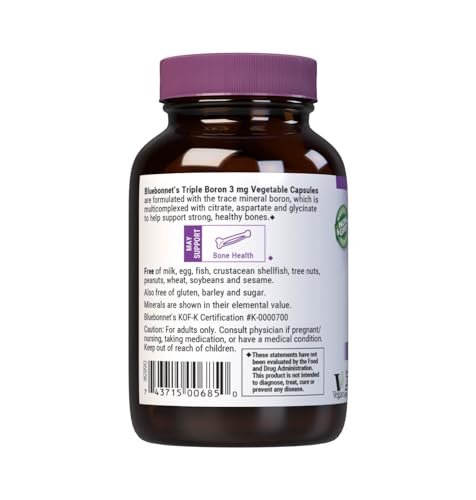 Bluebonnet Triple Boron 3 mg – Bone Health Support | Vegan, Non-GMO | 90 Vegetarian Capsules