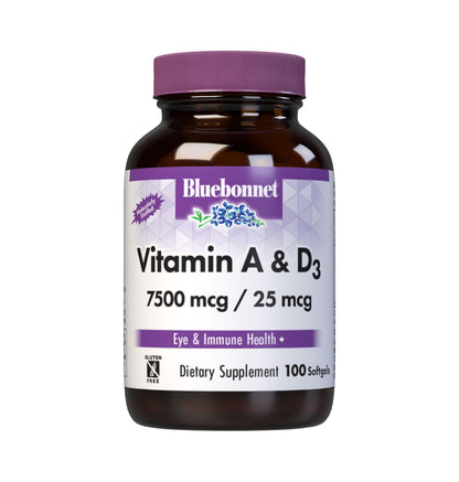 Bluebonnet Vitamin A & D3 25,000 IU/1,000 IU - Eye Health & Immune Support