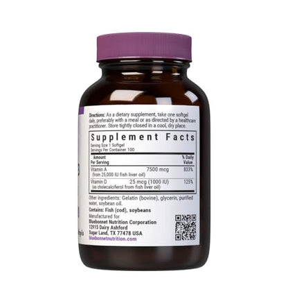 Bluebonnet Vitamin A & D3 25,000 IU/1,000 IU - Eye Health & Immune Support