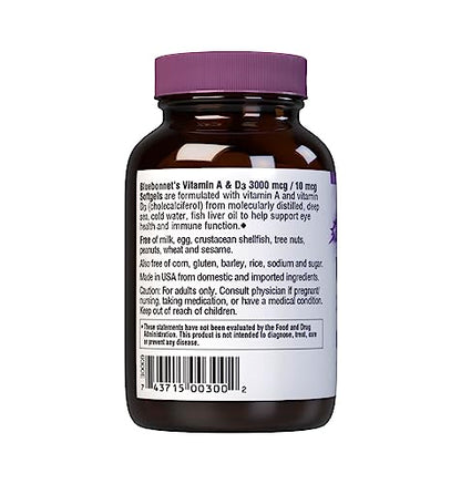 Bluebonnet Nutrition Vitamin A & D3 10,000 IU/400 IU Fish Oil | Eye Health & Immune Support
