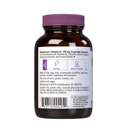 Bluebonnet Vitamin B1 100 mg – Mood & Energy Support, Thiamin HCl